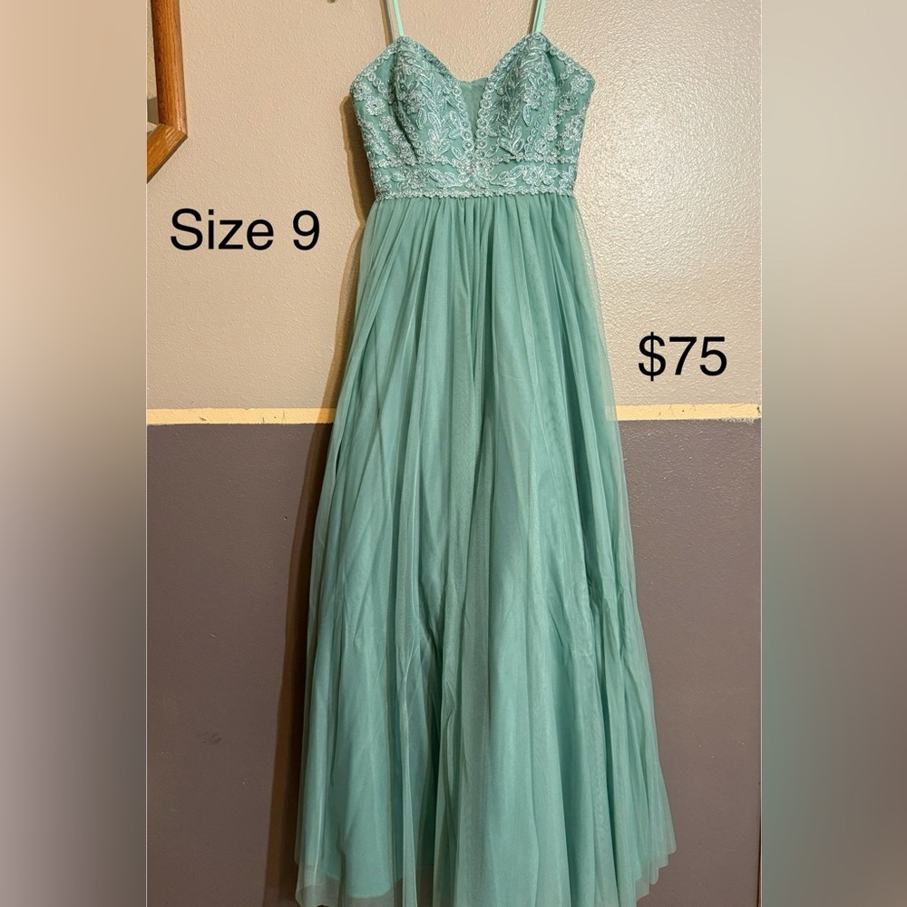 Blondie Nites Mint Green Lace Bodice Prom Dress